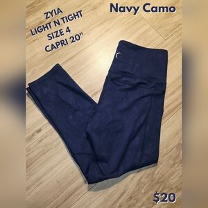 Womens Navy Blue Camo Capri Leggings - Active Performance